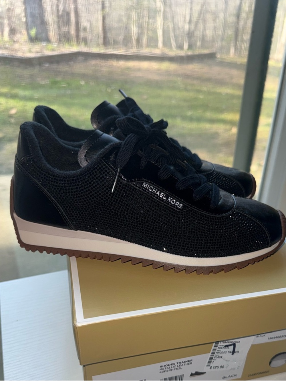 Michael Kors Rhodes Black Crystal-Embellished Lace-Up trainer Sneaker 7 - Picture 4 of 11